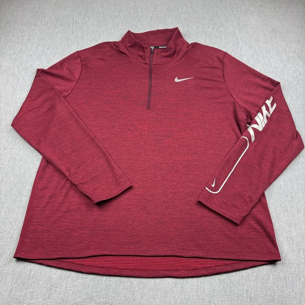 Nike Running Shirt Mens 2XL XXL Red 1/4 Zip Long Sleeve Dri-Fit Training Active